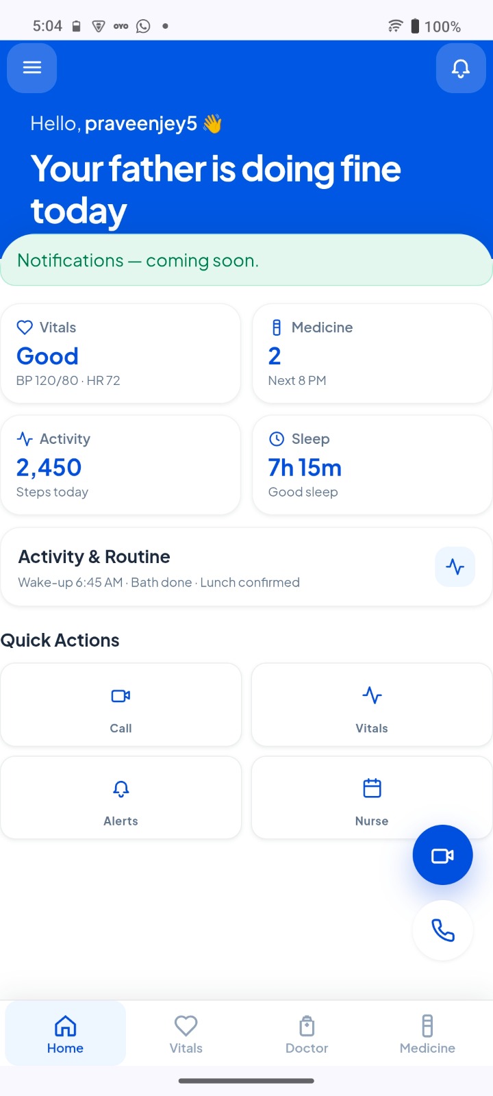 Caretaker son app screen
