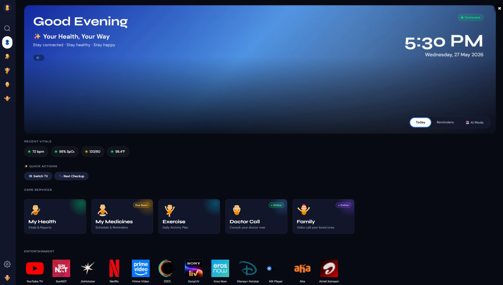 Medisyntra smart box landing page on TV